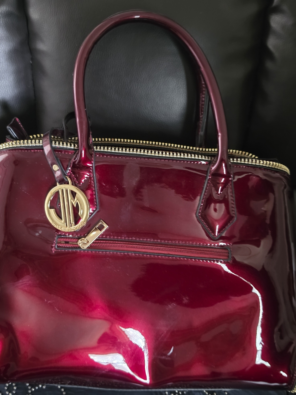 Glossy Burgundy Women’s Satchel with Gold Accent